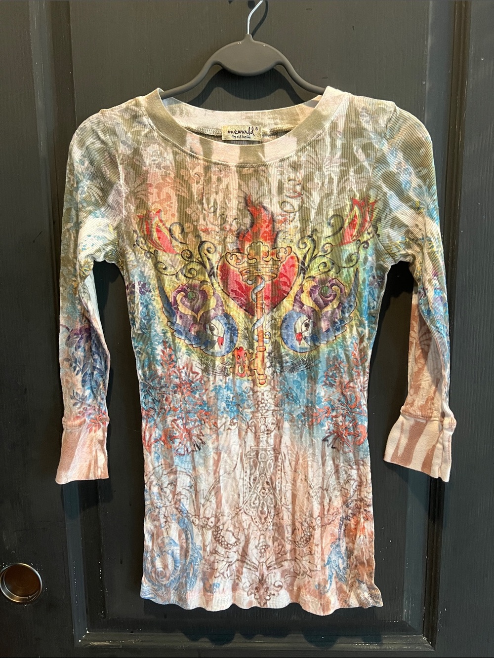 ONE WORLD Pink and Beige Tie-Dye Women's Top